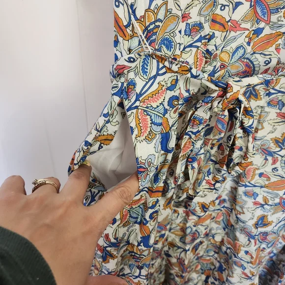 Boden Linen Blend Midi Dress Puff Sleeve A-Line Floral Boho Print V-Neck Size 14 - Picture 9 of 16